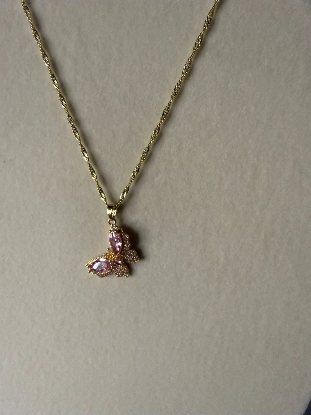 18k Triple Gold Plated Butterfly Necklace with Pink Crystals
